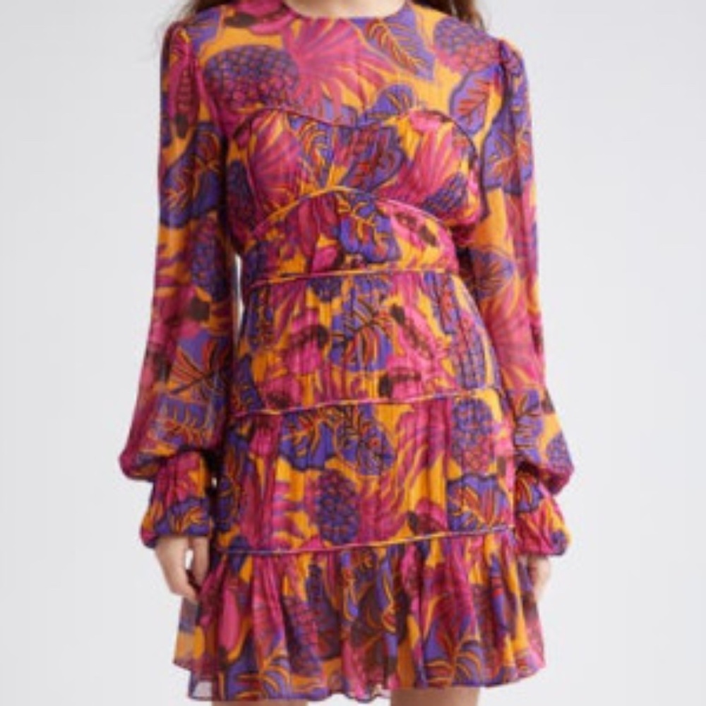 FARM Rio Fruit Dream Floral Long Sleeve Dress in Yellow